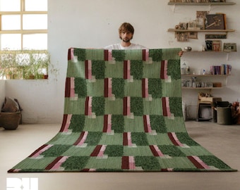 Sage Green Checkered Area Rug: Dopamine Decor For Maximalist Home
