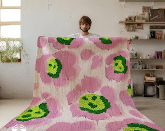 Pink Leopard Green Flower Area Rug: Funky Floral Eclectic Home Decor