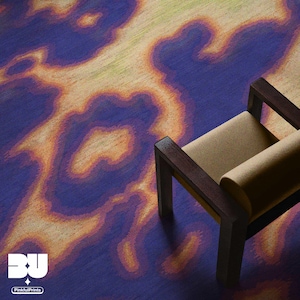 A large 9x12 purple aura and psychedelic area rug, featuring hand painted and faux textile texture printed on the rug, with abstract animal print cowhide pattern, A dopamine home decor items for pink aesthetic eclectic apartment.