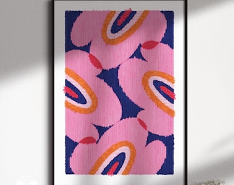 Pink Floral Wall Art Print: Eclectic Geometric Living Home Decor, Colorful Poster