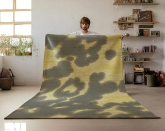 Yellow & Gray Floral Area Rug, Dopamine Living Room, Eclectic Home Decor