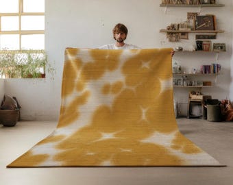 Yellow Psychedelic Area Rug, Abstract Animal Print, Dopamine Home Decor Items, Aesthetic Eclectic 9x12 Living Room Bedroom Large Carpet