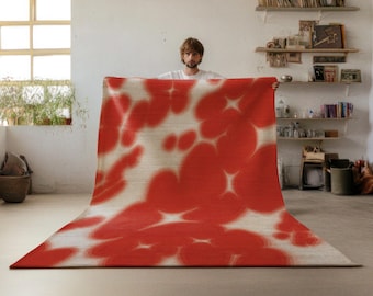 Red Floral Cowhide Print Area Rug: Dopamine Memphis Style carpet for eclectic home