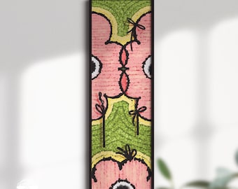 Poppy Rug Art Print, Pink & Sage Green Long Narrow Decor, Dopamine Wall Poster