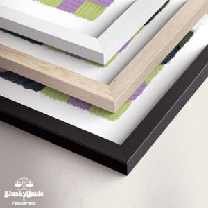Framed art prints posters are available in three options, black frame, white frame, and natural wood frame. It comes with a hassle-free kits sawtooth metal hanger and ready to hang.
