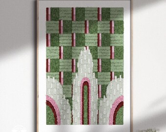 Sage green wall art, Geometric Bauhaus print, Tufted retro rug texture poster, Large textile dopamine decor for dorm room essentials.