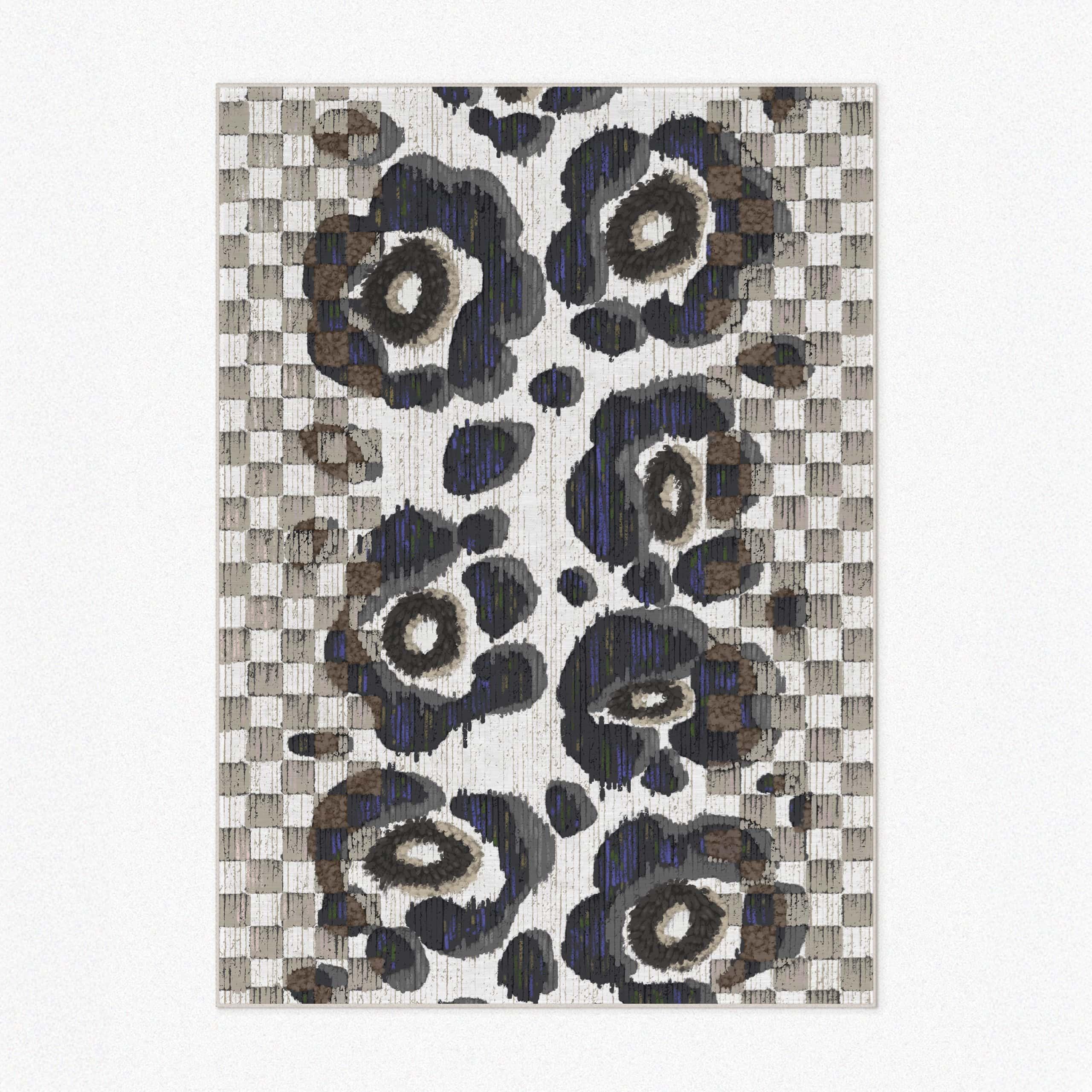 Pink Leopard Green Flower Checkered Area Rug, Faux Tufted 8x10 Rugs ...