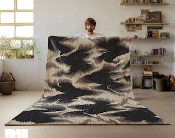 Abstract Animal Print Area Rug: Dark Gray Off White Carpet for Mid-Century Modern Home