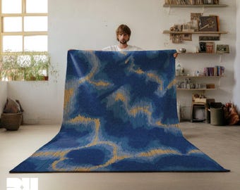 Klein Blue Psychedelic Area Rug: Abstract Mid-Century Modern Dopamine Home Decor