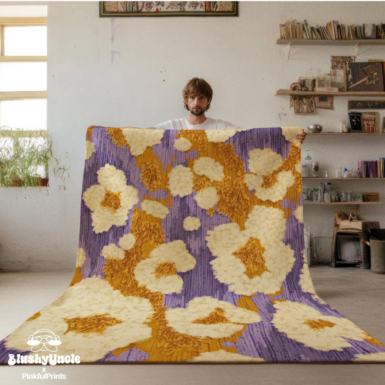 Floral Lavender, Yellow Leopard Abstract Area Rug 8x10 5x7 Rug, Scandinavian Faux Tufted Carpet Aesthetic Living Room Mat, Housewarming Gift
