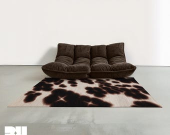 Brown Aura Area Rug, Abstract Cowhide Animal Print, Dopamine Home Decor Items, Aesthetic Eclectic 9x12 Living Room Bedroom Large Carpet