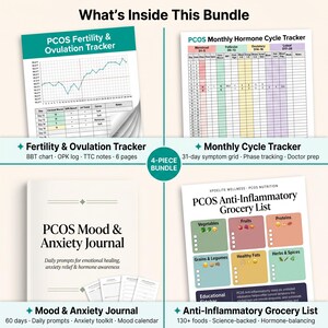 Paquete de sincronización del ciclo para el SOP, plan de comidas + registro del ciclo + registro de fertilidad + diario de estado de ánimo, planificador digital de equilibrio hormonal
