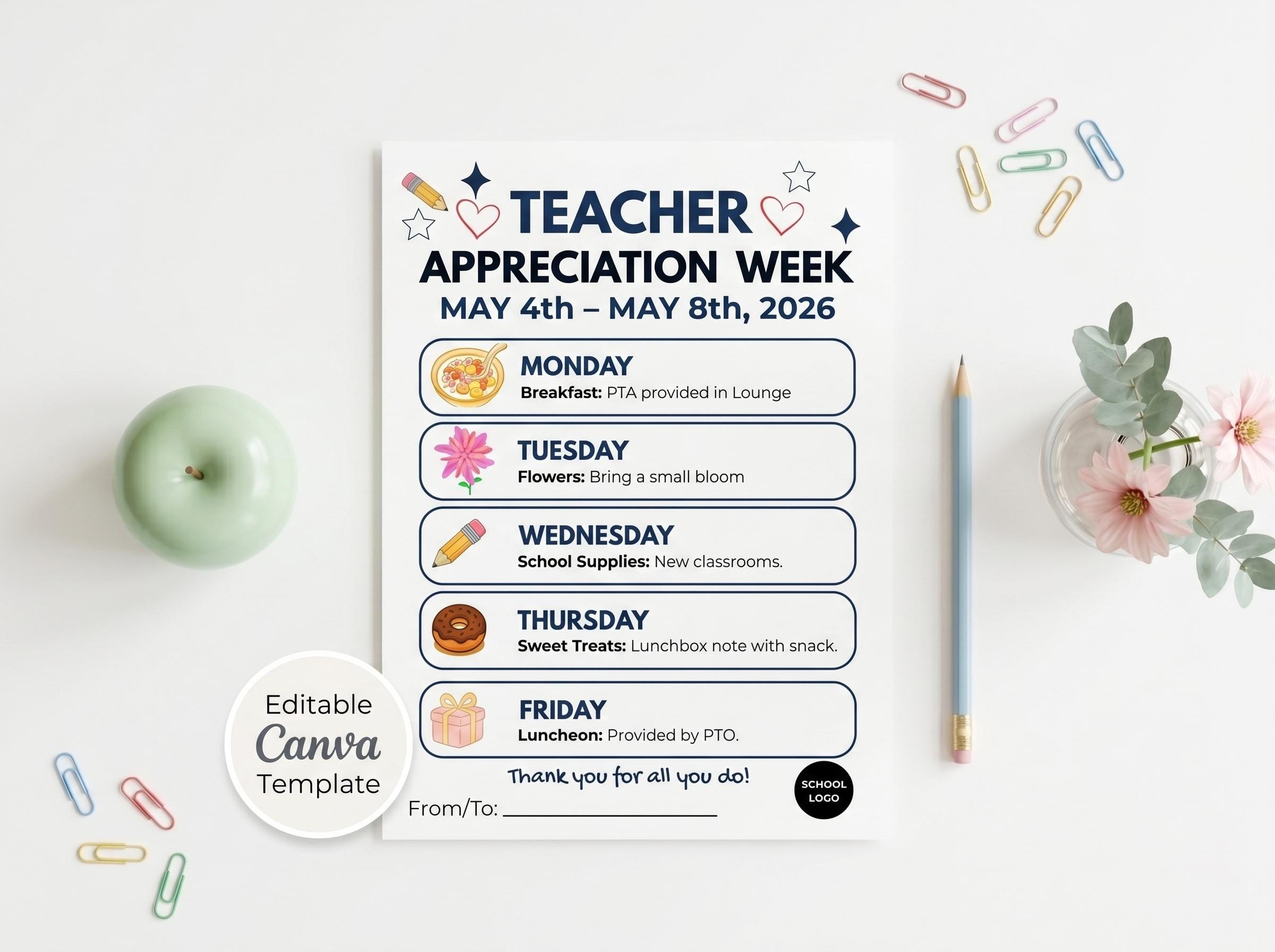 Teacher Appreciation Week Template, Editable Canva Poster, Staff ...