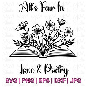 All's Fair Love Poetry SVG | Dichter Buch SVG | Lesen SVG | Poetry Lover Sublimationsdatei & Schneidedateien für Cricut | Buch Tshirt Design