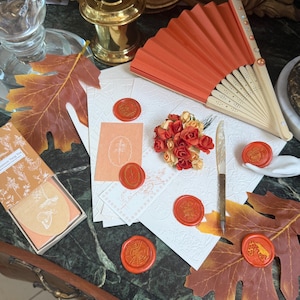 Bridgerton Stationery Desk Set of 51: Handmade Wax Seals, Seal Handle, Embossed Paper, Hand Fan, Junk Journal image 5