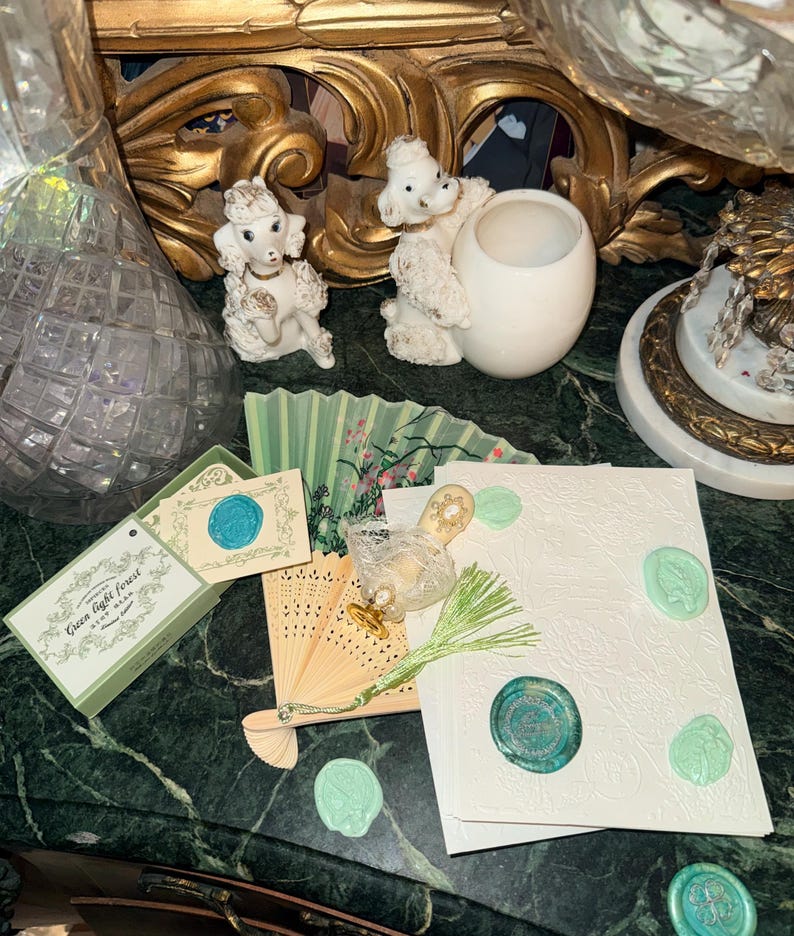 Bridgerton Stationery Desk Set of 51: Handmade Wax Seals, Seal Handle, Embossed Paper, Hand Fan, Junk Journal image 3