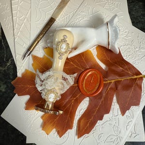 Bridgerton Stationery Desk Set of 51: Handmade Wax Seals, Seal Handle, Embossed Paper, Hand Fan, Junk Journal image 9