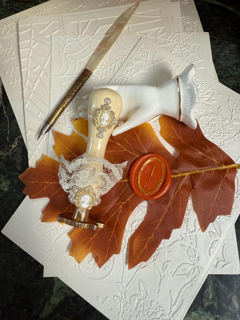 Bridgerton Stationery Desk Set of 51: Handmade Wax Seals, Seal Handle, Embossed Paper, Hand Fan, Junk Journal image 9