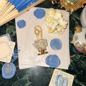 Bridgerton Stationery Desk Set of 51: Handmade Wax Seals, Seal Handle, Embossed Paper, Hand Fan, Junk Journal image 13