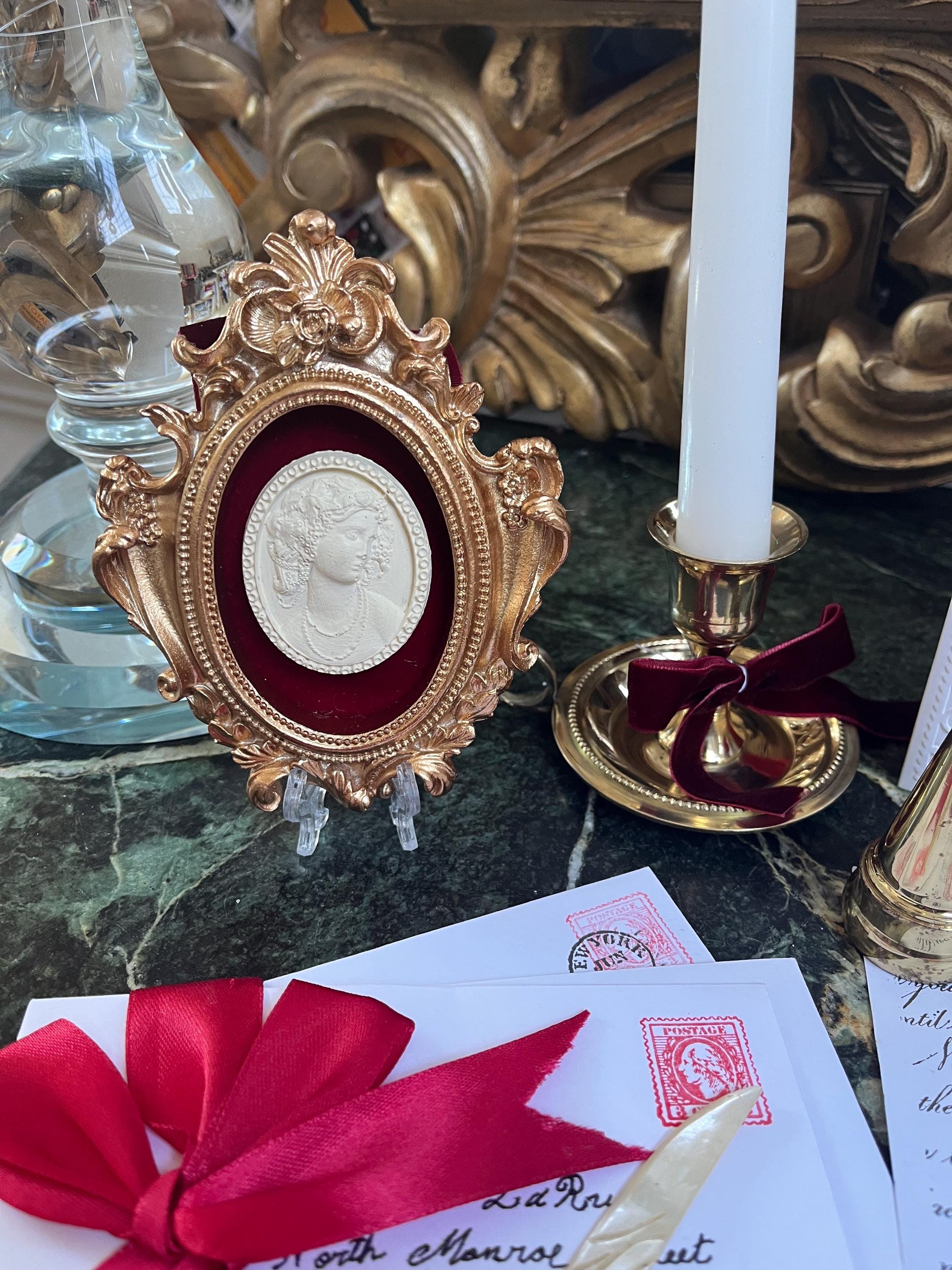 Vintage Antique Regency Bridgerton Rokoko Regal Grand Tour Stil Intaglio Cameo Rahmen Ornament Samt