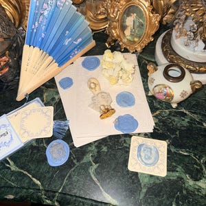 Bridgerton Stationery Desk Set of 51: Handmade Wax Seals, Seal Handle, Embossed Paper, Hand Fan, Junk Journal image 6