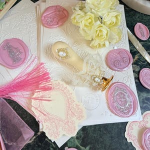 Bridgerton Stationery Desk Set of 51: Handmade Wax Seals, Seal Handle, Embossed Paper, Hand Fan, Junk Journal image 8
