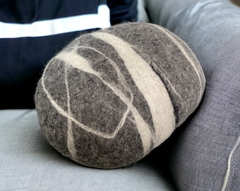 Felt wool stone, natural wool pillows, natural felted wool, ottoman made of wool, felted stones, seapebble stone, pouf