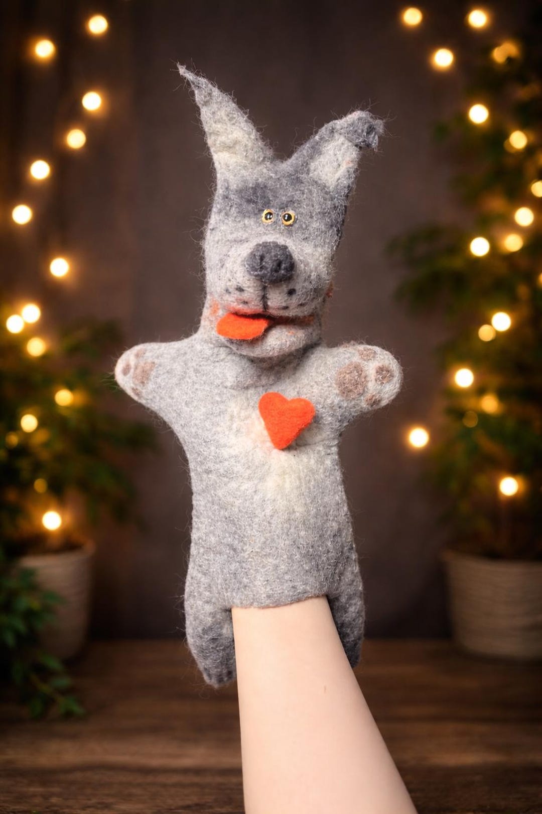 Handmade Felted Wolf Puppet – Wool Hand Puppet, Eco Friendly Waldorf ...