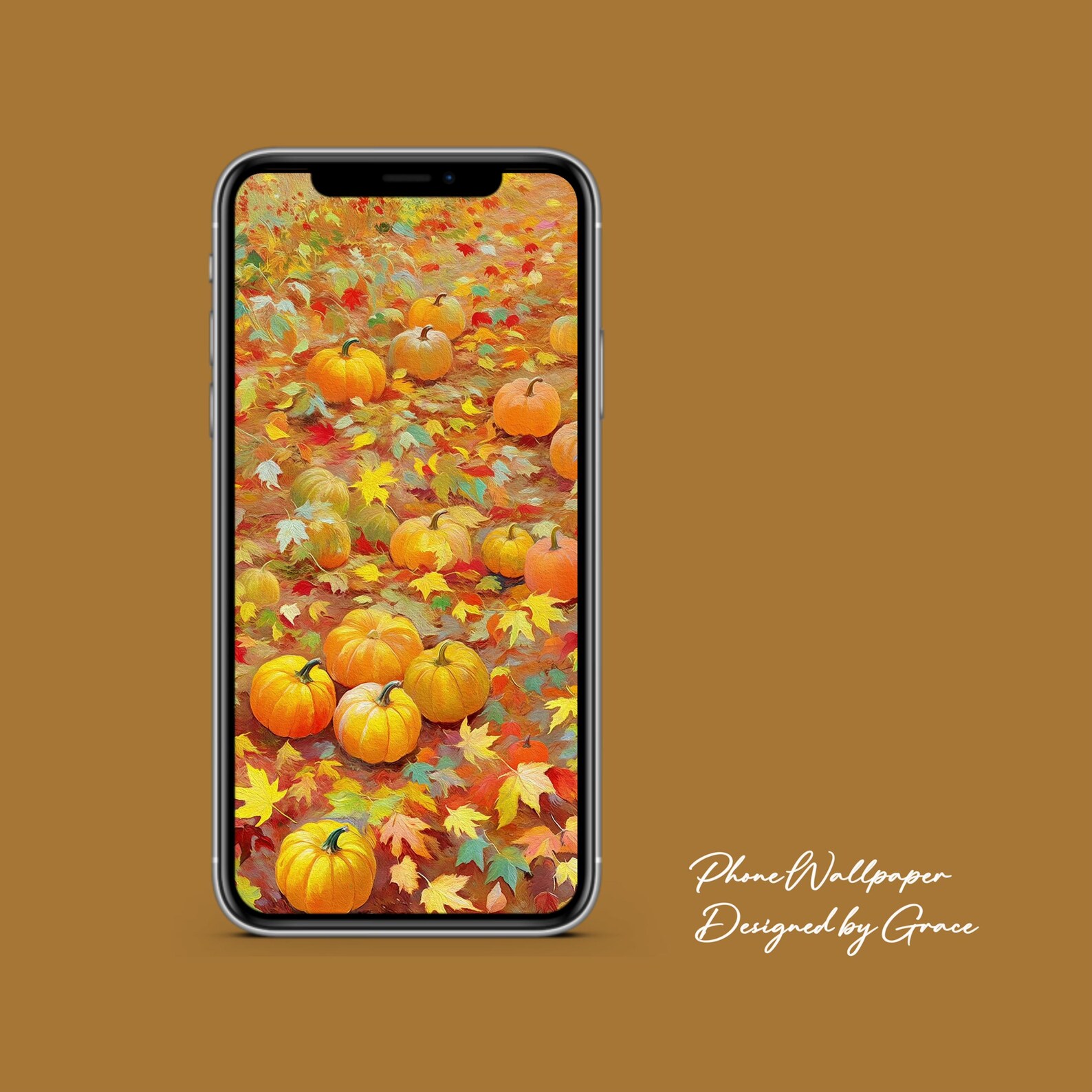 Autumn Pumpkin Phone Wallpaper Oil Paint Drawing Fall Color High