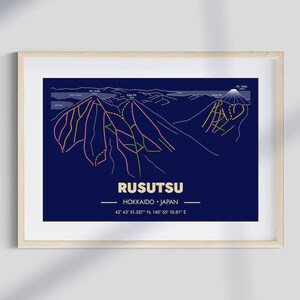 Hokkaido Rusutsu Ski Resort Map Poster, Piste Wandkunst, Reise Japan Home Decor, Geschenk für Japow Snowboarder Skifahrer, Digital Printable
