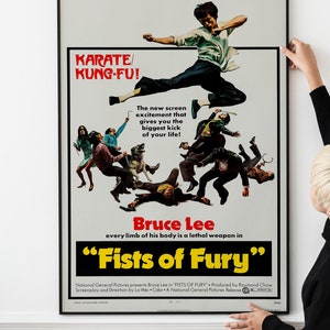 Póster de acción de artes marciales vintage: luchadores de kung fu de los años 70, arte de combate retro, póster de artes marciales clásicas, arte mural con escenas de lucha legendarias