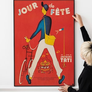 2 pôsteres clássicos de filmes de Jaques Tati, Jour de Fete e Mon Oncle - Impressão artística de filmes dos anos 50, arte de parede colecionável, memorabilia de filmes