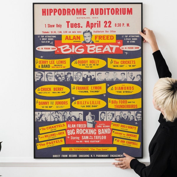 Classic Buddy Holly, Chuck Berry, Jerry Lee Lewis 1958 Vintage Concert Poster PRINTABLE DOWNLOAD