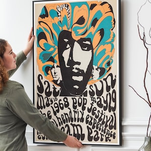 Póster grande de concierto de festival de recuerdos musicales icónicos de la década de 1960. Obra de arte de pared de una banda psicodélica.