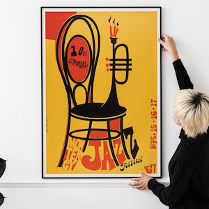 Póster de festival de jazz vintage, arte de jazz vintage de los años 60, impresión de música jazz retro, obra de arte de jazz clásico
