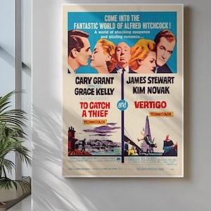 Vintage Double Bill Movie Poster – Classic 1950s Thriller Noir Print, Retro Hollywood Cinema Collectible