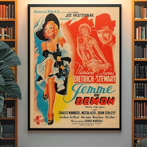 Femme ou Démon - Destry Rides Again 1945 Vintage Poster – Retro French Western Movie Print PRINTABLE DOWNLOAD