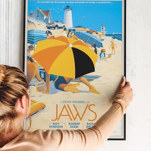 Póster de la icónica película de suspenso Tiburón: arte retro de Hollywood, coleccionable de películas de los años 70, impresión de cine de suspenso vintage