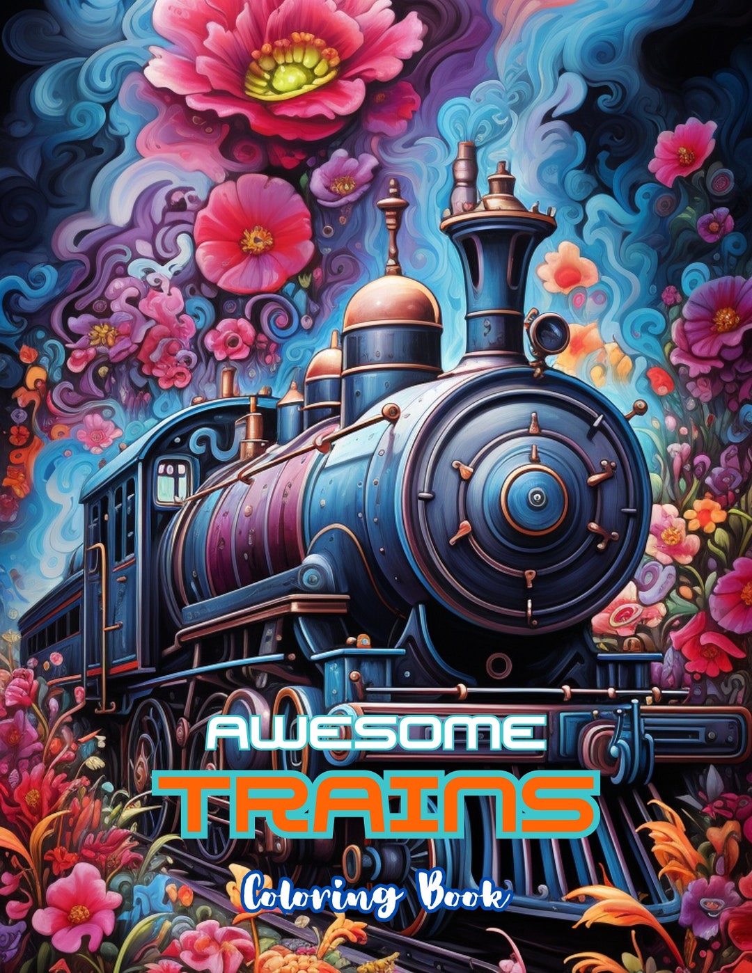 Awesome Trains Coloring Book - Etsy