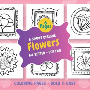 Stress Relief Flowers: Coloring Pages for Adults and Kids, Bold and ...