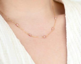 Pink Keshi Pearl Necklace: Dainty 14K Gold Filled Chain