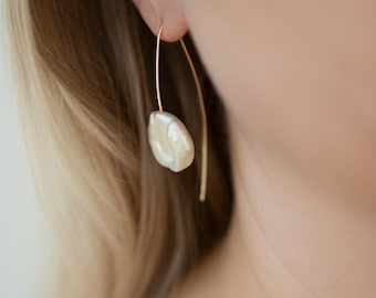 Pearl Earrings, Freshwater Keshi Pearls, Gold Filled wire earrings