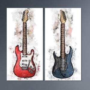 Framed Canvas Set of 2 Prints Electric Guitar Wall Decor, Electric Guitar Canvas Art Print Wall Decor, Music Art Print Canvas Home Decor.