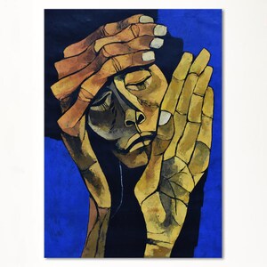 Black Tears Oswaldo Guayasamin Framed Canvas Art Print, Oswaldo Guayasamin Black Tears Modern Wall Decor, Guayasamin Black Tears Wall Decor.