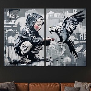 Street Wall Art Living Room Wall Decor, Style of Banksy Graffiti Art Canvas Print Home Decor, Modern Framed Canvas Extra Large Home Decor.