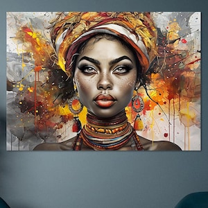 Black Woman Canvas Print Wall Art, African American Woman Canvas Print Extra Large Home Decor, Framed Canvas Print Living Room Wall Decor.