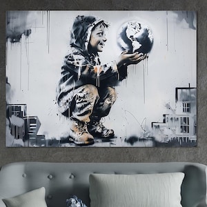 Style of Banksy Graffiti Art Canvas Print Home Decor, Street Wall Art Living Room Wall Decor, Modern Framed Canvas Extra Large Home Decor.