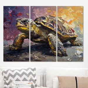 Abstract Turtle Framed Canvas Print Extra Large Wall Decor, Turtle Art Living Room Wall Decor, Colorful Animal Canvas Art Print Wall Decor.