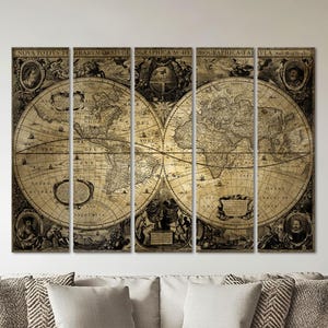 Framed Vintage World Map Canvas Print, Antique Style Large Wall Art - Etsy