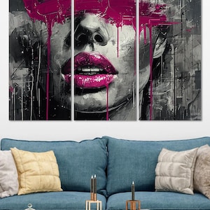 Abstract Portrait Art Extra Large Framed Canvas, Contemporary Art Canvas Print Modern Wall Decor, Women Face Modern Canvas Print Wall Decor.